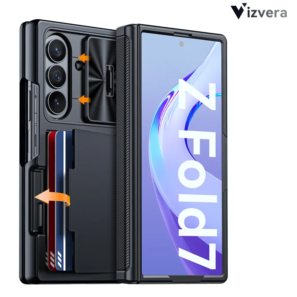Vizvera for Samsung Galaxy Z Fold 7/Fold 6 Case – Carry 3–5 Cards + Cash RFID Wallet, 9H Tempered Glass Screen Protector, Hinge Protection, Camera Cover & Built-in Kickstand – All-in-One Protection summerwins，TikTokShopDealsforYouDays