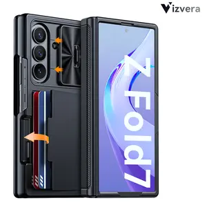 Vizvera for Samsung Galaxy Z Fold 7/Fold 6 Case with Card Holder (RFID Wallet), Hinge Protection & Camera Cover – All-in-One Protection