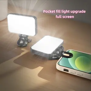 Upgraded Rotatable 3-Color Temperature LED Fill Light, Rechargeable Selfie Light for Phone, Smartphone & Laptop, 250mAh Battery, Portable Mini Video Conference Light
