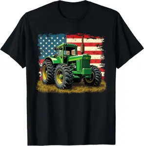 Casual Cotton shortsleeve tees Agriculture Farm Tractor USA Flag tractor American farm USA T-Shirt