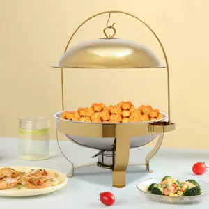 Gold Round Stainless Steel Table - Mount Chafing Dish Buffet Set with Lid Handle, Hook & Anti - Scald Handles - 8L Capacity, Modern Style - Ideal for Various Occasions - Assembly Required Serving Kitchenware