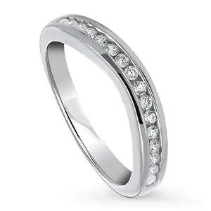 BERRICLE Sterling Silver Rings Stackable Curved Half Eternity Band Ring for Women, Channel Set Round Cut Cubic Zirconia CZ