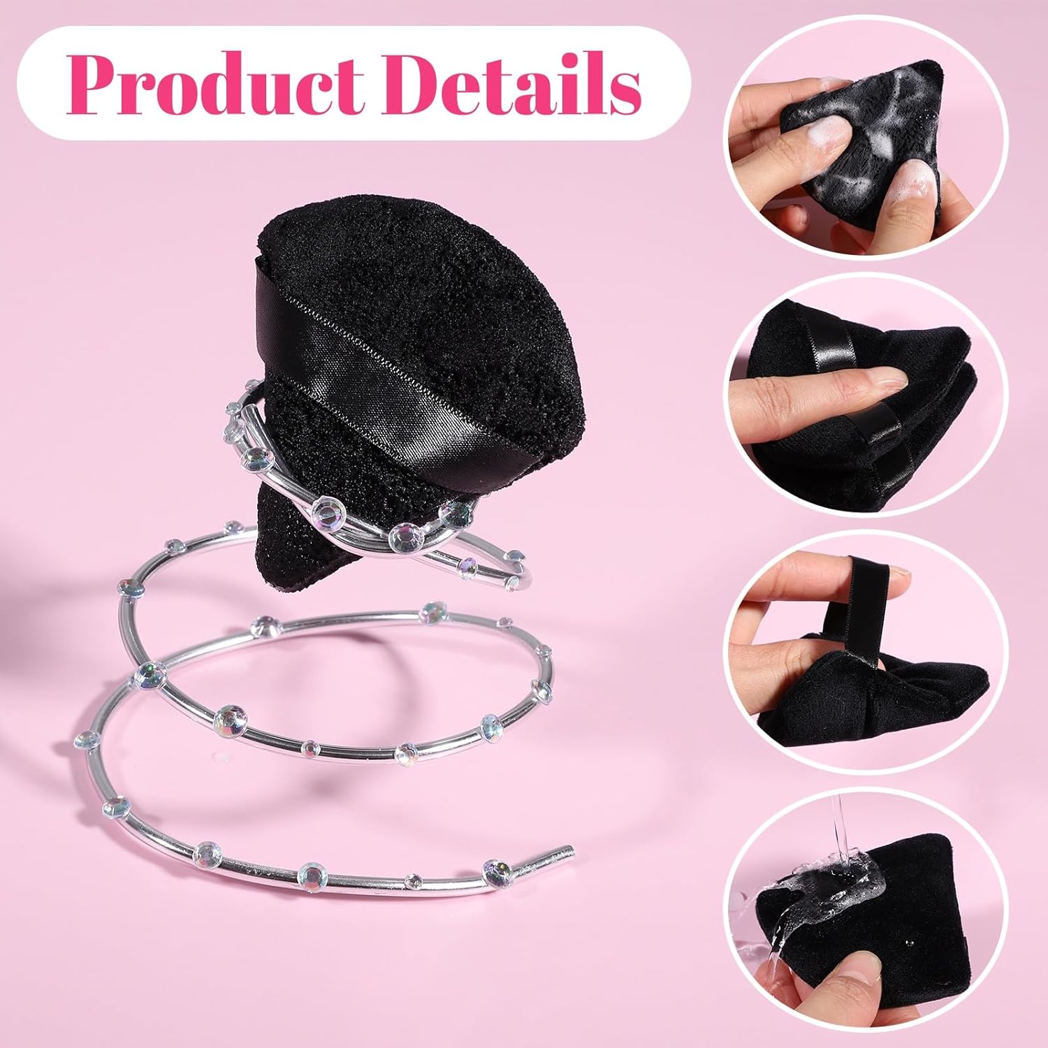 6 Pcs Powder Puff, Face Soft Triangle Makeup Puff Velour Makeup Sponge for Loose Powder (Black)