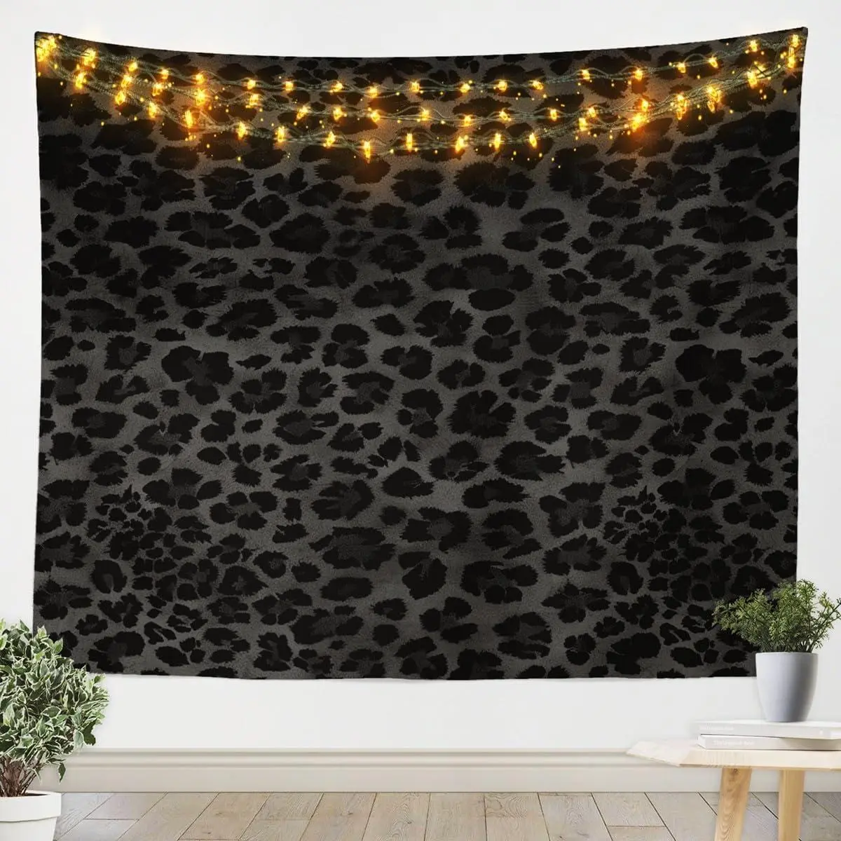 Leopard Tapestry Black Gray Animal Print Wall Blanket Small Cheetah Wall Hanging Leopard Fur Print Wall Art Safari Tapestries