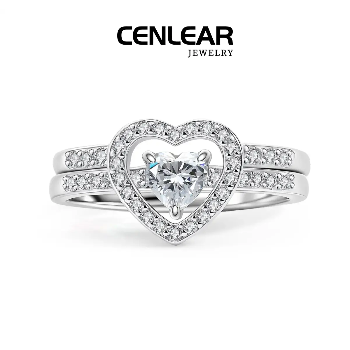 Women'S Stacked Heart-Shaped Wedding Ring Set - Moissanite Promise Ring, D Color, VVS Clarity, Halo Cut, Wedding/Engagement Ring, Valentine'S Day Gift