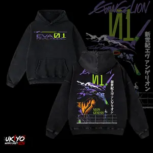 EVA-01 NEON GENESIS EVANGELION Unisex Fit Double Printed Vintage Washed Hoodie Sweatshirt T-shirt Unisex Heavyweight Cotton graphic tees, Bookish Shirt comfort color men gifts