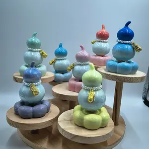 Jingdezhen Ceramic Figurines, Gourd Ornament with Peanuts, Cute Fresh Exquisite Crystal Glaze Gourd Spinner for Home Decor