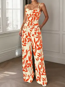 Women's Floral Print Casual Jumpsuit, Long Sleeve One-Piece Romper, Elegant All-Over Print Design, Perfect for Daily Wear &