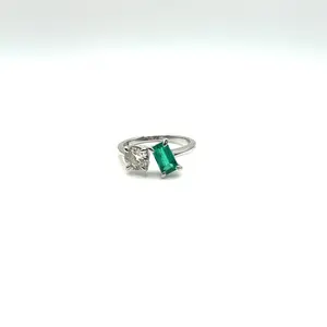 Diamond & Green Emerald Two Stone Ring