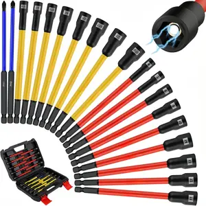 19PCS Magnetic Long Nut Driver & Phillips Screwdriver Bit Set, Color Coded Extended Hex Nut Setter Drill Bits Kit, Hard Storage Case for Cordless Impact Drill Auto Furniture Electrical Repair shank quick-change