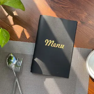 1pc A5 GenuineLeather Gold Foil Logo Menu Holder, Restaurant Use with Elastic Strap, Durable and Stylish Menu Cover