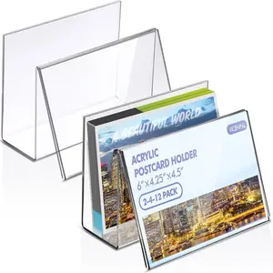 2 Pcs Clear Acrylic Postcard Holder Business Card Holder Greeting Card Display Stand Rack for Index Card Organizer Desk Table Home Office School, 6 x 4.25 x 4.5 Inch