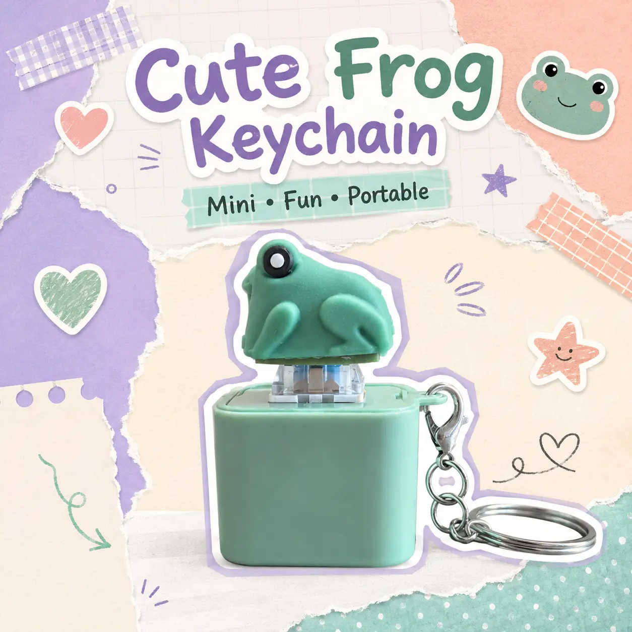 Cute Frog Sound Button Keychain - USB Rechargeable Mechanical Switch Fidget Toy Key Ring with Realistic Frog Sound, Pocket-Size Stress Relief Bag Pendant for Focus & Relaxation