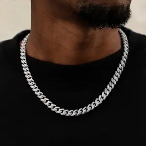 GLD 8.5MM Diamond Prong Cuban Necklace | 14k White Gold Plated, 16-22" Lengths, CZ Stones, Iced Out Prong Links, Guaranteed for Life Perfect VDAY Gift