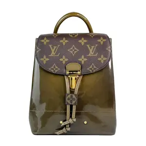 Pre-owned Louis Vuitton Patent Leather Backpacks Hot Springs Monogram Olive Backpack