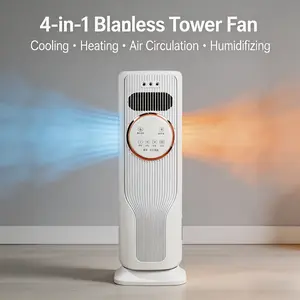 Quiet 4-in-1 Tower Ice Cooler & Space Heater Fan, Vertical Portable Cooling Heating Unit with Remote Control, 3 Wind Modes & 2 Ice Packs, Energy Saving Home Outdoor Essential for Men Sports & Daily Use