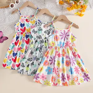 3 Pack Little Girls Summer Sundresses Ages 4-7  Vibrant Butterfly, Colorful Heart & Floral Print Spaghetti Strap Dresses  Lightweight Breathable Outfits for Beach, Vacation & Daily Play  Must-Have Toddler Girl Boutique Fashion