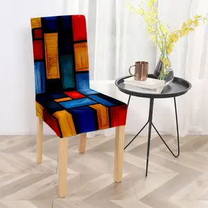 Colorful Geometric Pattern Polyester Chair Covers, Stretch Chair Slipcovers, Dining Chair Slipcover, Home Supplies, Suitable for Dining Rooms, Living Rooms, Studies, Meeting Rooms, Cafes, Hotels, Soft, Comfortable and Easy to Install