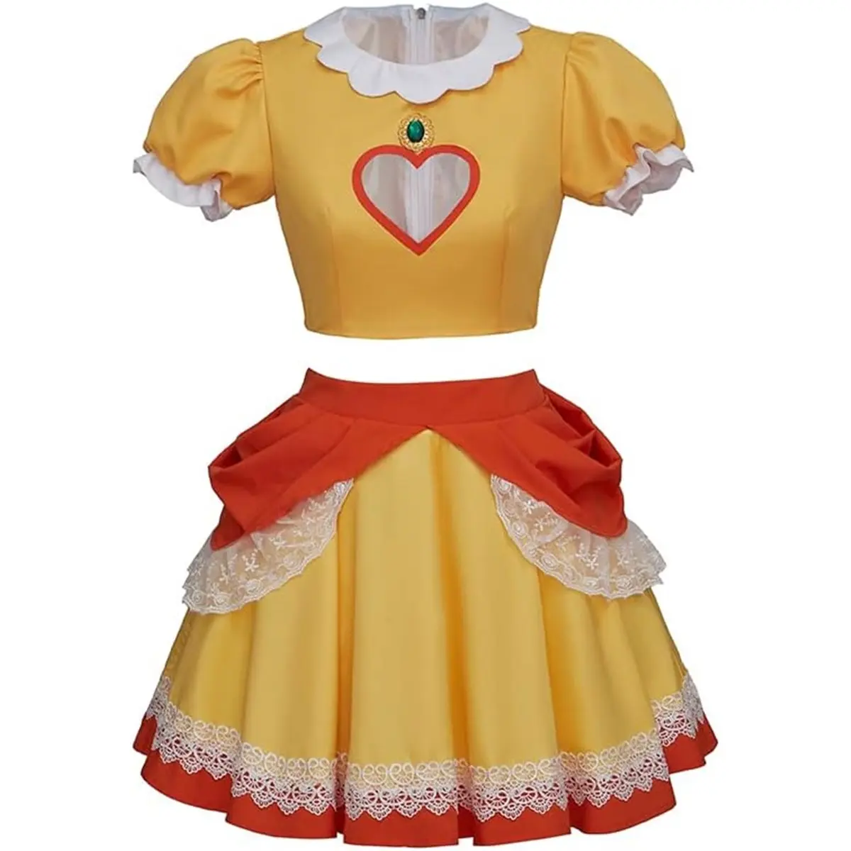 Women‘s Princess Daisy Yellow Cosplay Costume Short Dress Crop Top Skirt Suit Halloween Outfit