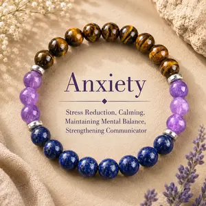 Reduce Stress Relieve Anxiety Crystal Bracelet Beaded Tiger's Eye Stone Jewelry For Men And Women,  Beaded Jewelry,  first  bracelet pulsera  amatista unity  bracelet protection  fashion artificial Colorblock Beaded Crystal Bracelet    chakra bracelet