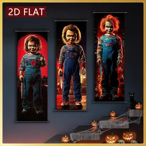 2D/Flat-3pcs Halloween Horror Doll Decorative Painting Plastic Scroll Wall Painting HD High Quality Printing Odorless Anti-fading Suitable for Living Room Bedroom and Other Holiday Decoration Ink Artwork