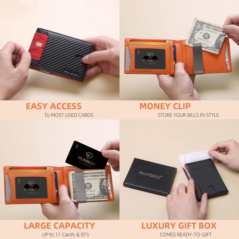Storage Bag Ultra-thin Multi-card Wallet Bag Slim Wallets for Men - Leather Money Clip Mens Wallet - RFID Blocking Front Pocket Bifold Wallet - Thin Credit Card Holder(Orange Red) Compact