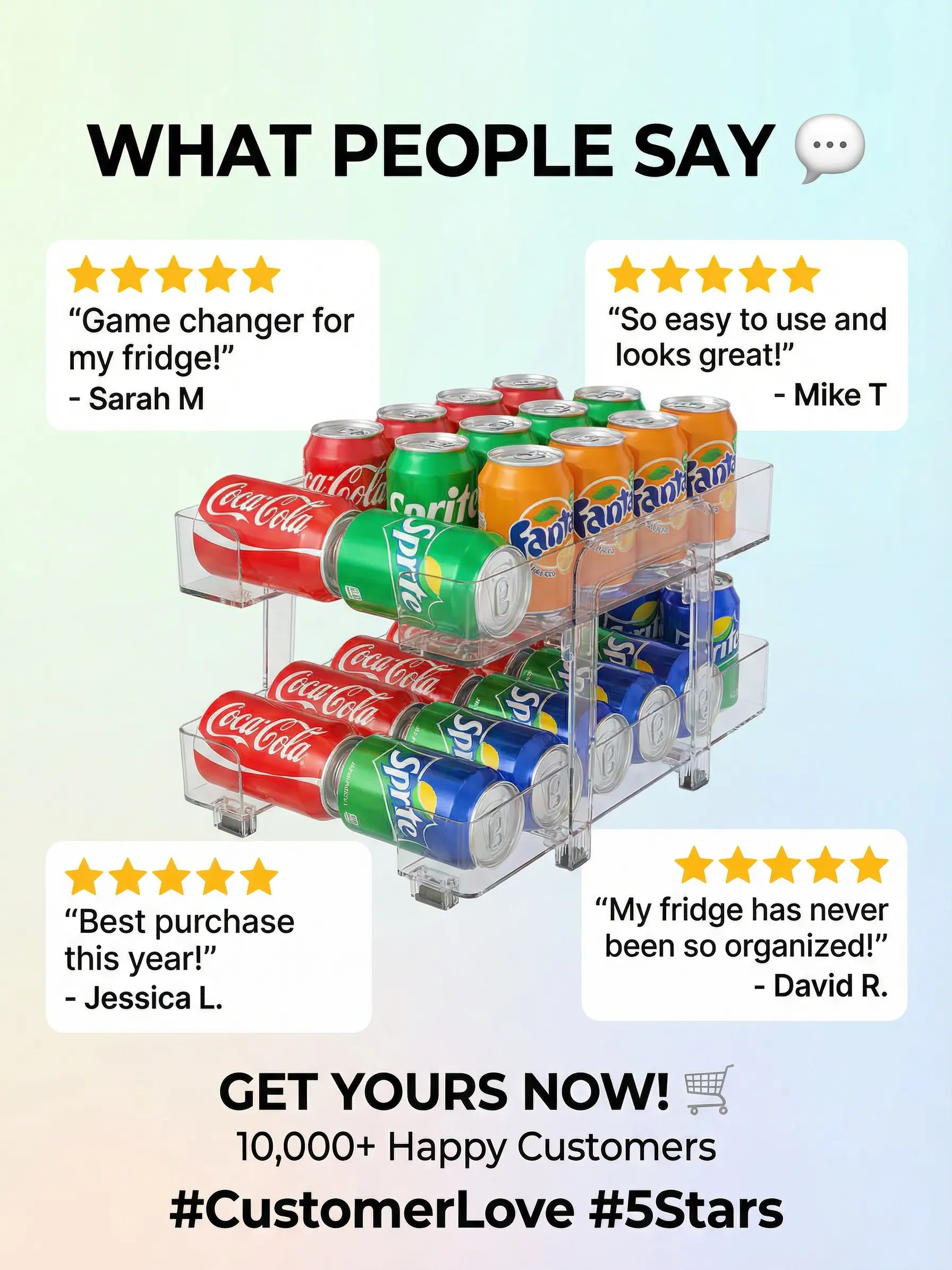 2-Pack Adjustable Soda Can Organizer – Expandable 2-Tier Gravity Feed Dispenser For Fridge Or Pantry, Holds Standard/Mini/Skinny Cans