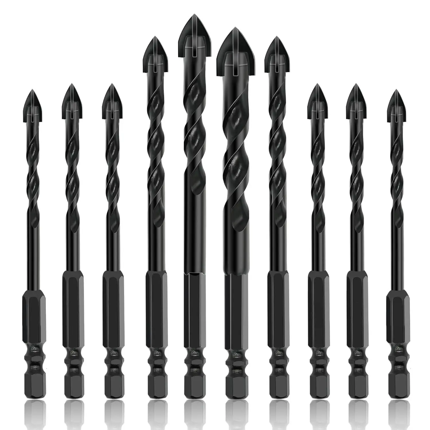 10PCS Masonry Drill Bit Set, 3/16”-1/2” Concrete Drill Bit, Hex Shank Cement Drill Bits Set with Tungsten Carbide Tip for Glass, Metal, Brick, Tile, Concrete,Plastic and Wood