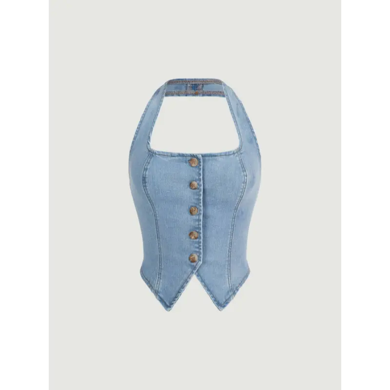 MOD Button Front Halter Neck Denim Top