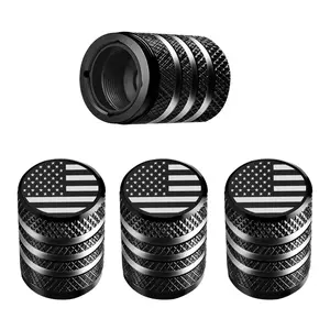 4 Piece Tire Valve Stem Caps, Metal with Plastic Lining, Corrosion Resistant, Leak Proof, American Flag Design, Car Truck Motorcycle