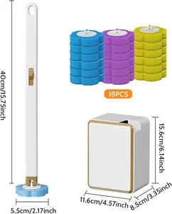 No-Touch Disposable Toilet Brush Wand Set with Holder – 6 Replaceable Sponge Refills, Hygienic Quick-Release Cleaning Heads, Deep Clean Toilet Bowl Scrubber for Rim & Corners, Compact Bathroom Storage Solution