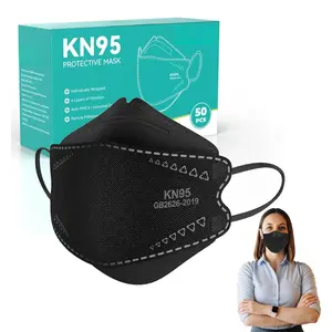 Black KN95 Face Masks for Adults, Individually Wrapped Disposable KN95 Masks, Breathable Protective Face Coverings with Elastic Ear Loops for Daily Indoor Outdoor Protection