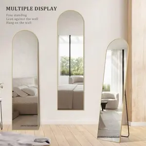 59"x16" High-Quality Arched Full-Length Mirrors, Aluminum Alloy Frame, Gold Finish, Standing Design, Stable & Durable for Bedroom, Bathroom Home Supplies