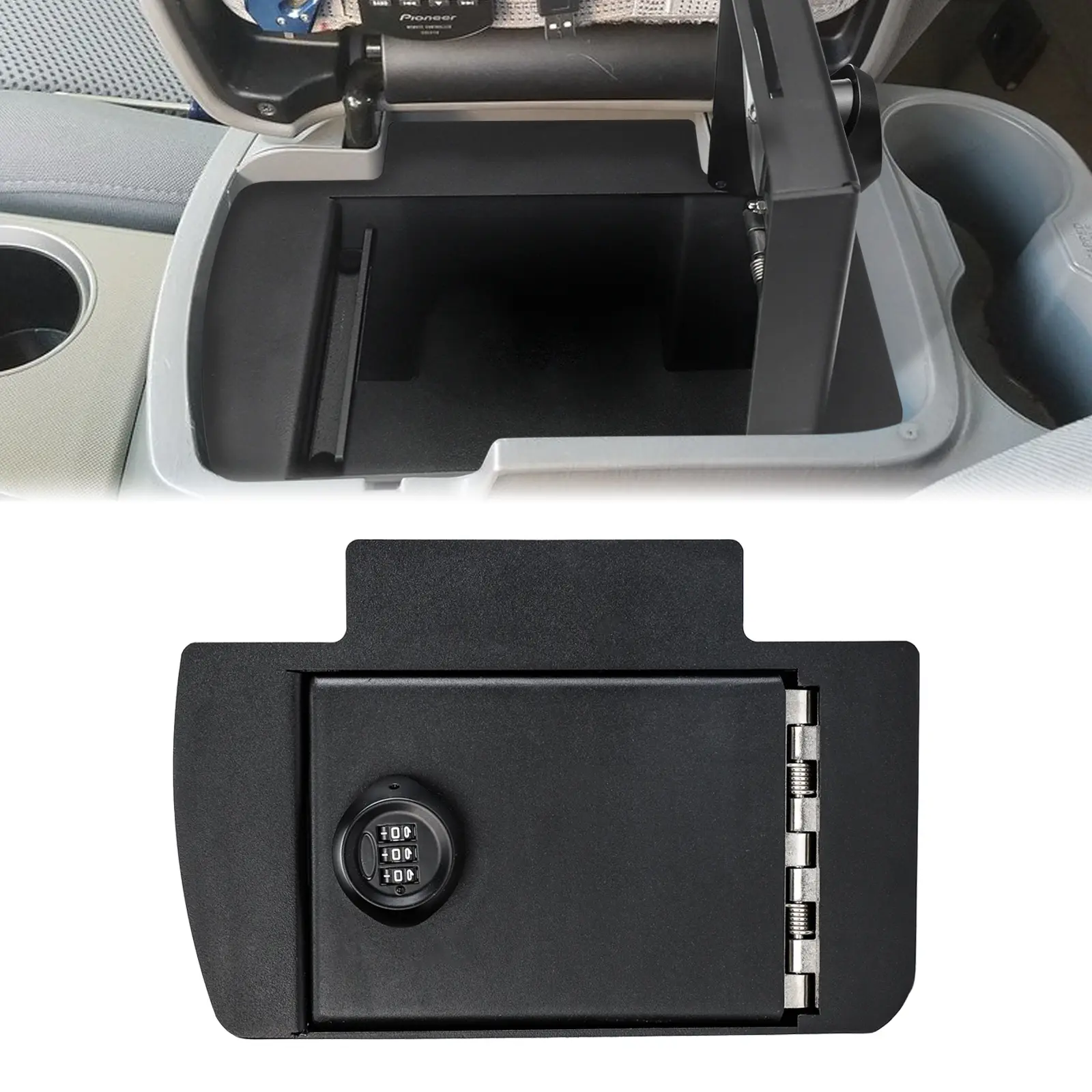 3mirrors Center Console Gun Safe with Spring Hinges and Elliptical Combination Lock Made of Heavy 12 Gauge Cold Rolled Steel Compatible with 2005-2015 Toyota Tacoma, 2005-2015 Tacoma