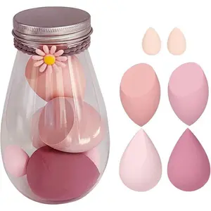 Drift bottle beauty egg set of 6 pieces, 4 large and 2 small teardrop-cut powder puff set, skin-friendly and non-powdery makeup eggs, portable bottle makeup sponge, Beauty Sponges, Beauty Products, birthday and Christmas gift for best friends