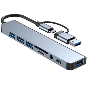 8-In-1 USB Expander HUB with 2 USB 3.0, 2 USB 2.0, 1 USB C, TF/SD Card, Perfect USB Distributor for Laptops and Macbooks