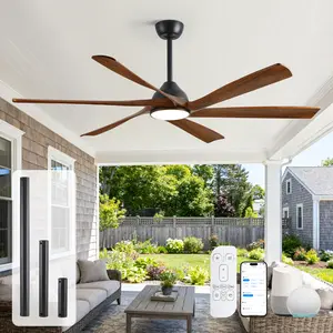 Large 60/72 Inch Ceiling Fan with Light And Remote, Smart APP Outdoor Indoor Ceiling Fan High CFM, 6 Solid Wood Blades, 6 Speed Quiet Reversible DC Motor, Dimmable 3 Color LED with Memory, Modern Farmhouse Ceiling Fan for Patio Porch Gazebo Living Room
