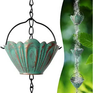 Rain Chains for Outside 8.7FT Gutter Chain with 12 Lotus Cups Rain Catcher Chain Replacement Downspout for Gutters Eaves Drainage Decor Bronze