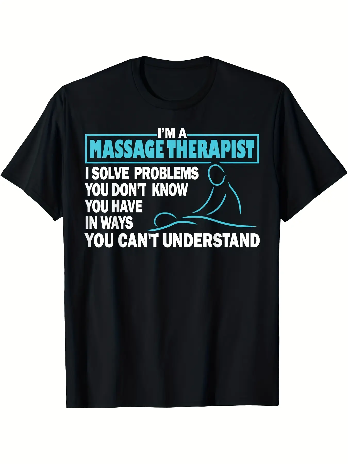 Funny Massage Therapist T-Shirt - Funny Massage Slogan Gift for Men & Women,  Cotton Retro Vintage Tee with Massage Jokes, Black with White & Blue Print, Casual Fit for Spa, Clinic, or Use