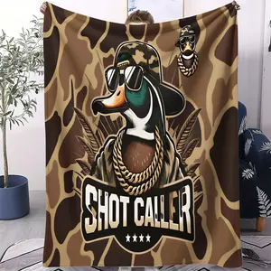1Pcs "Shot Caller" Duck Camo Flannel Throw Blanket, Flannel Blankets, Vibrant Digital Print Warm Blanket, Cozy & Skin-Friendly Fleece Blanket for Couch, Bedroom & Hunting Lodge, Ideal Gift Blanket for Duck Hunters & Camo Enthusiasts