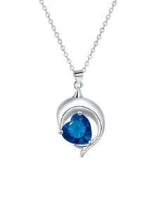 18k White Gold Plated Dolphin Blue Heart CZ Birthstone Necklace for Women, Christmas Jewelry Gift for Animal Lover Daughter Wife