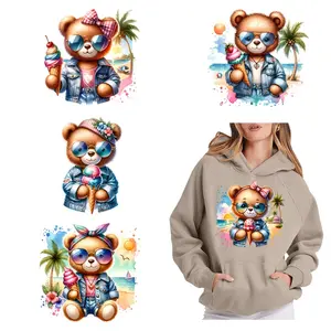 6pcs Cool Bear DIY Transfer DTF Transfer Stickers Water Heat Transfer Design Non-Iron Stickers for T-Shirts Masks Jeans Backpacks