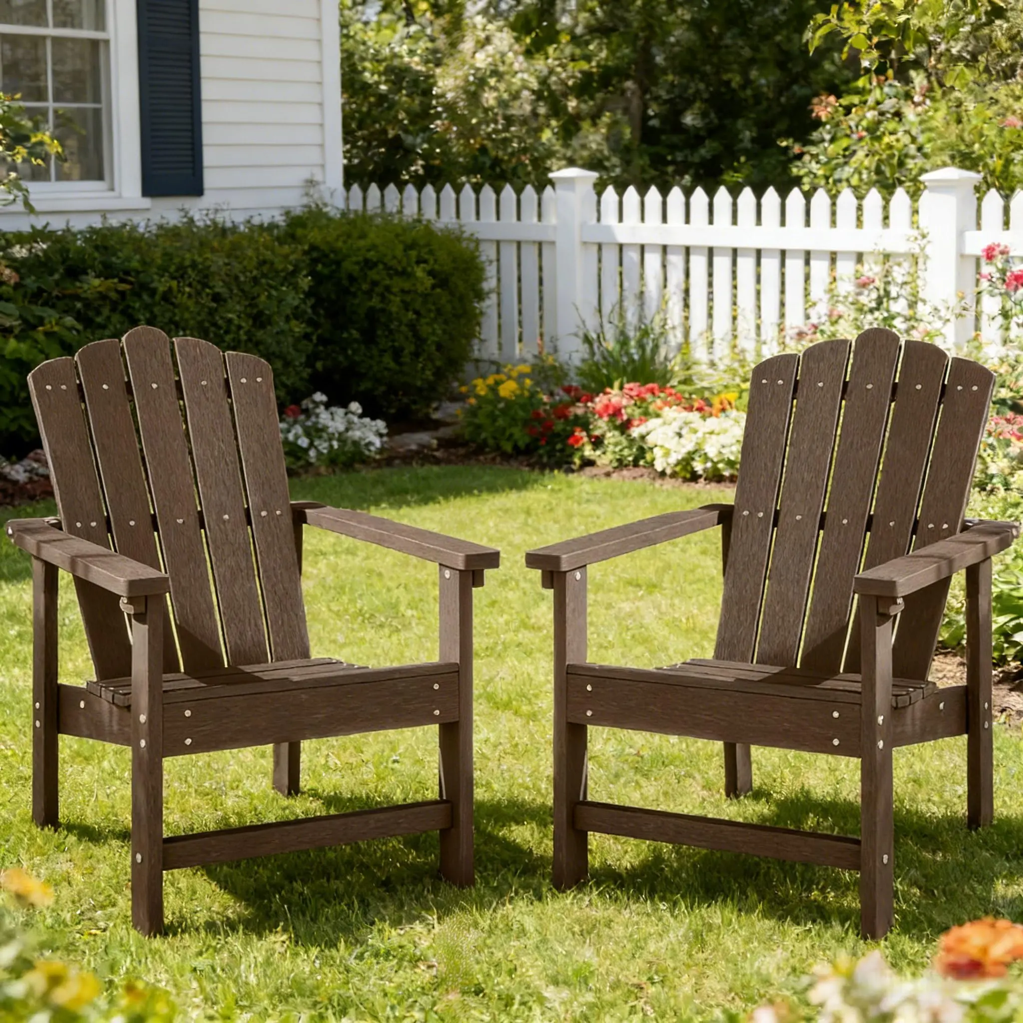 Stackable Adirondack Chairs Set  of 2 Weather-Resistant Outdoor Patio Seating, Low Maintenance Poly Lumber Chairs for Porch, Deck, Garden, Fire Pit