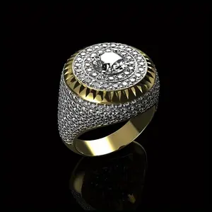 Luxury Men’s Ruby-Embedded Ring - Gold-Plated Wide Band Round Design - Elegant Hip-Hop Style - Perfect Holiday Gift for Male Friends
