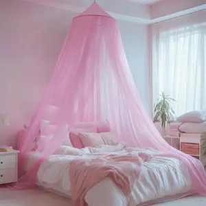 Pink Bed Canopy for Girls Kids Princess Round Dome Bed Curtain Dreamy Mosquito Netting for Girls Bedroom Accessories Ceiling Tent Soft Breathable Polyester Adjustable Easy Setup Christmas Gifts
