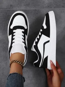 Women's Casual Sporty Board Shoes, All Season Sneakers, Comfortable Breathable Lace-Up, Plain PU Leather, All Seasons, Multiple Colors