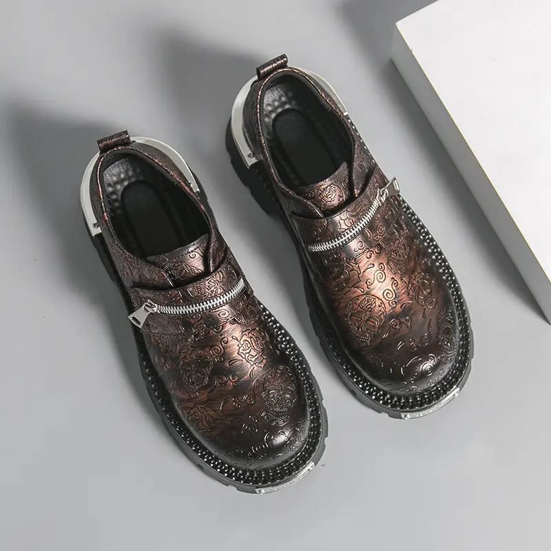 Men's Patent Leather Platform Loafers, Plain Round Toe Lace Up Shoes, Retro Punk Style for Business Wear, All Seasons, Retro Chic, Laces Men's Oxfords