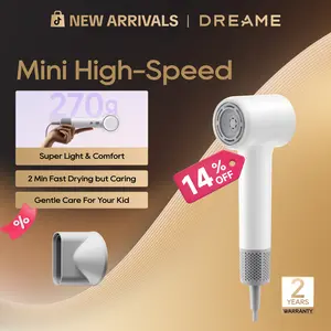 Dreame Mini High-Speed Hairdryer, 270g Lightweight, Fast Drying, Customizable Modes, 100,000RPM Motor, NTC Temperature Control, Negative Ion Cares, 5 Cutomizable Modes, Kid's Mode