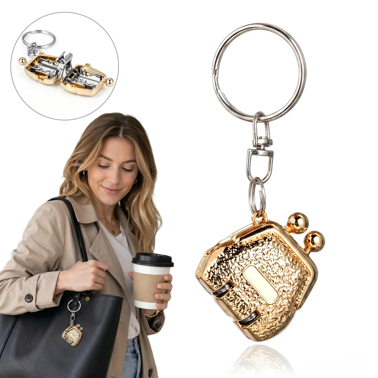LZDJTQ Mini Bag-Shaped Foldable Nail Clipper with Keyring, Stainless Steel Portable Fingernail Cutter for Travel & Daily Home Use