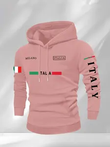 Italian-style hooded sweater, trendy printed pullover hoodie